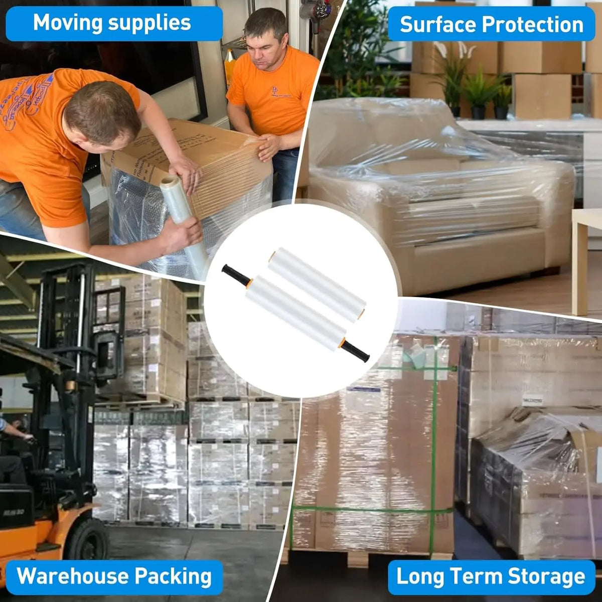 15''x 1000ft Heavy-Duty Stretch Wrap Film – Extra Strong, Odor-Free, & Easy to Use for Moving & Packing, 60 Gauge/4 Pack