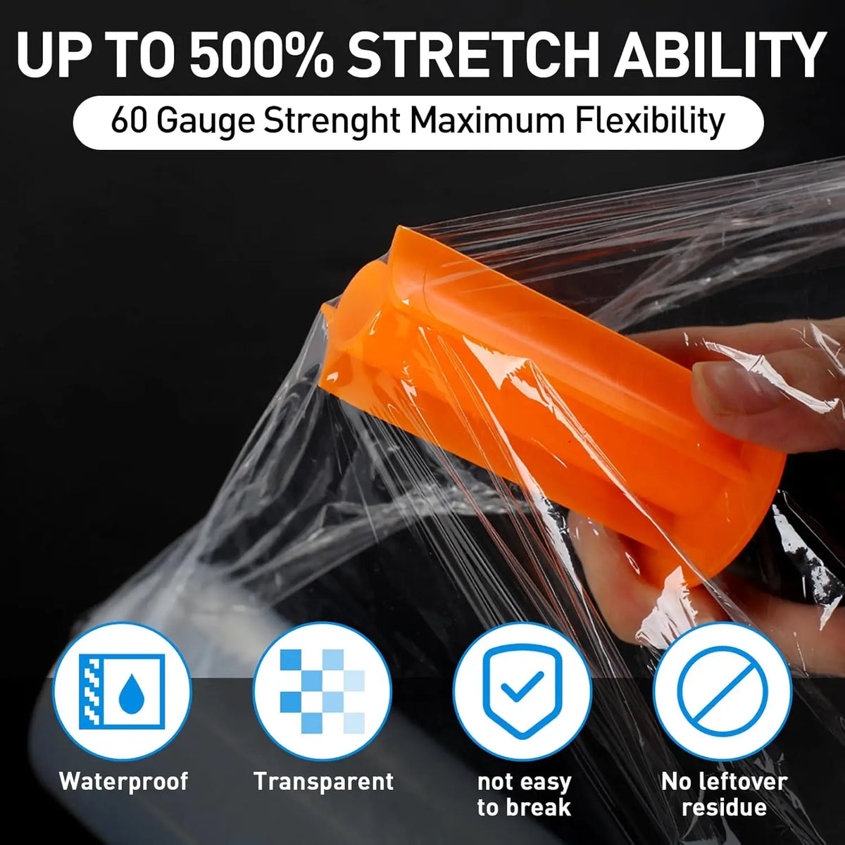 15''x 1000ft Heavy-Duty Stretch Wrap Film – Extra Strong, Odor-Free, & Easy to Use for Moving & Packing, 60 Gauge/4 Pack