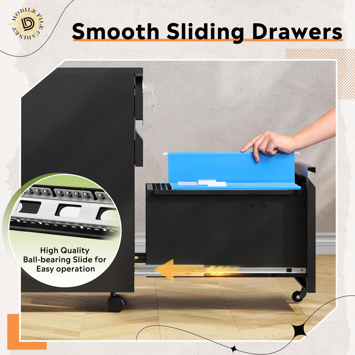 3 Drawer Mobile File Cabinet with Lock, Required Assembly Under Desk Metal Filing Cabinet for Home Office, Fits Legal/Letter/A4 Size, Black
