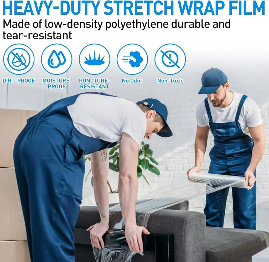 15''x 1000ft Heavy-Duty Stretch Wrap Film – Extra Strong, Odor-Free, & Easy to Use for Moving & Packing, 60 Gauge/4 Pack