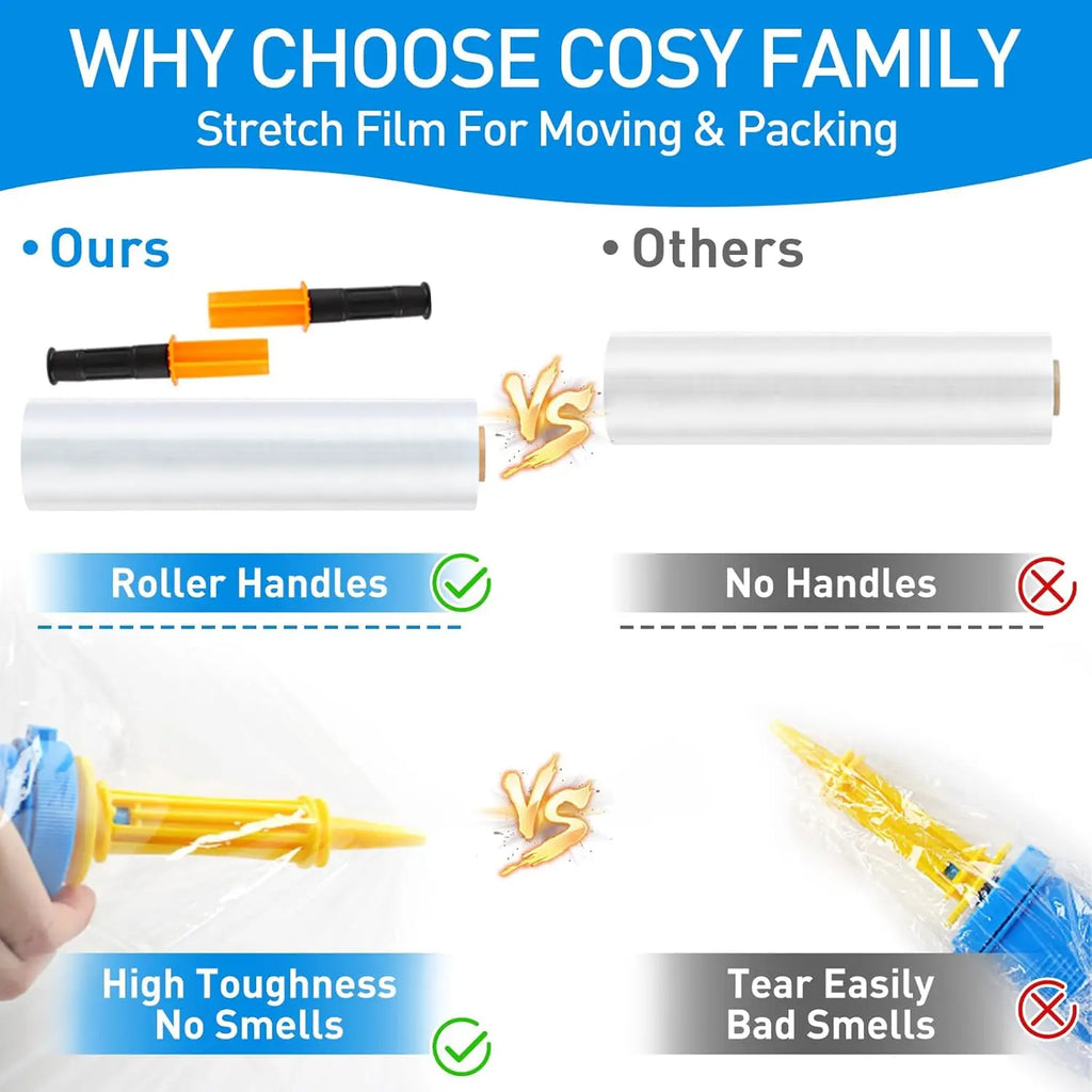 15''x 1000ft Heavy-Duty Stretch Wrap Film – Extra Strong, Odor-Free, & Easy to Use for Moving & Packing, 60 Gauge/4 Pack