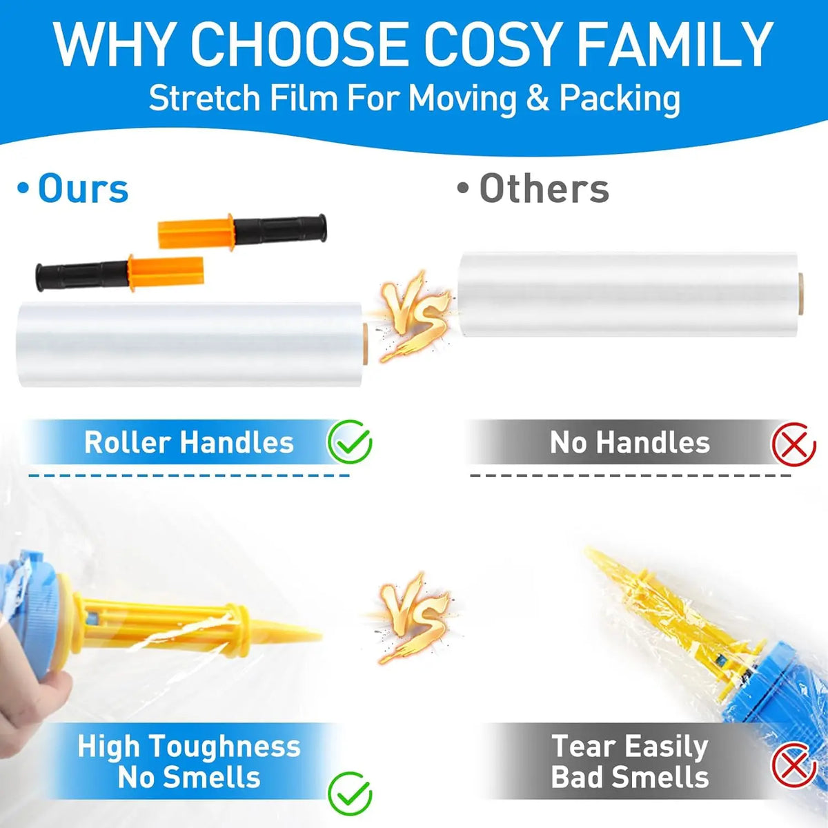 15''x 1000ft Heavy-Duty Stretch Wrap Film – Extra Strong, Odor-Free, & Easy to Use for Moving & Packing, 60 Gauge/4 Pack