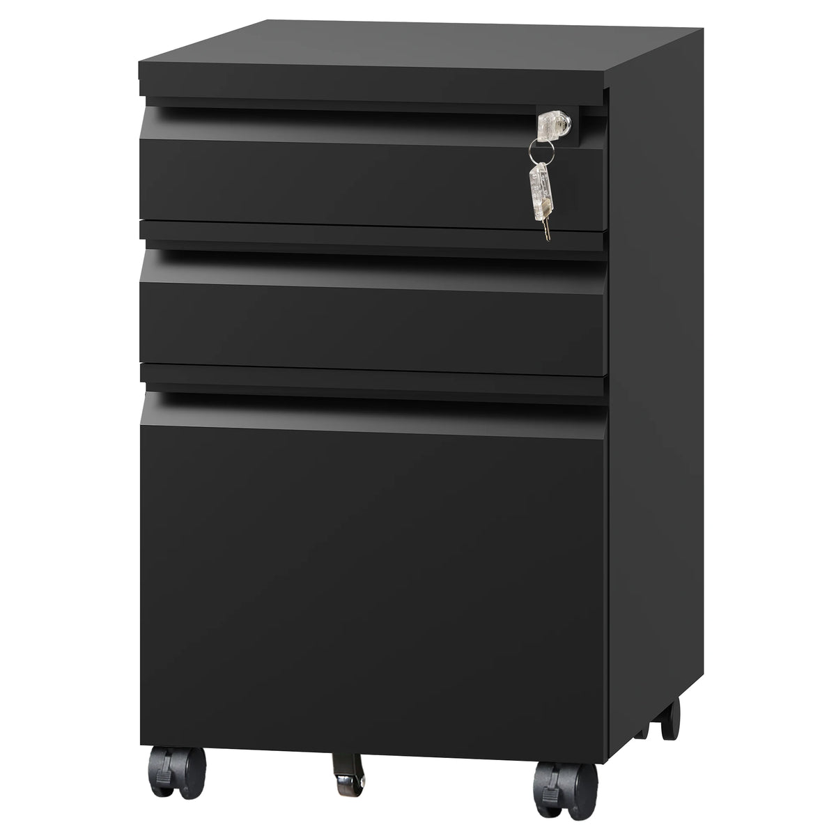 3 Drawer Mobile File Cabinet with Lock, Required Assembly Under Desk Metal Filing Cabinet for Home Office, Fits Legal/Letter/A4 Size, Black