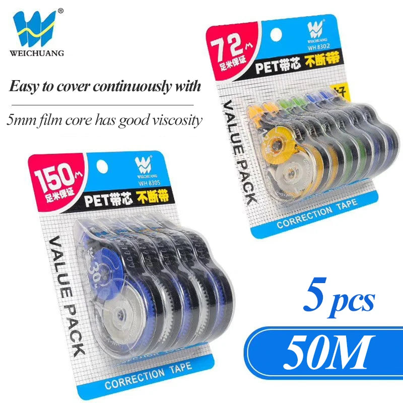 6pcs/Set School Correction Tape Roller Simple Office Supplies Stationery White Sticker Tape Student 150M Error Eraser Tape Book