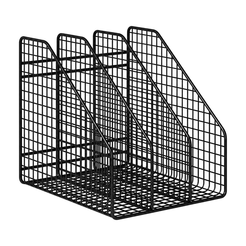 Space Saving Iron Office File Rack with 3 Vertical Slots Mesh Desktop Organizer for Folder Book Document