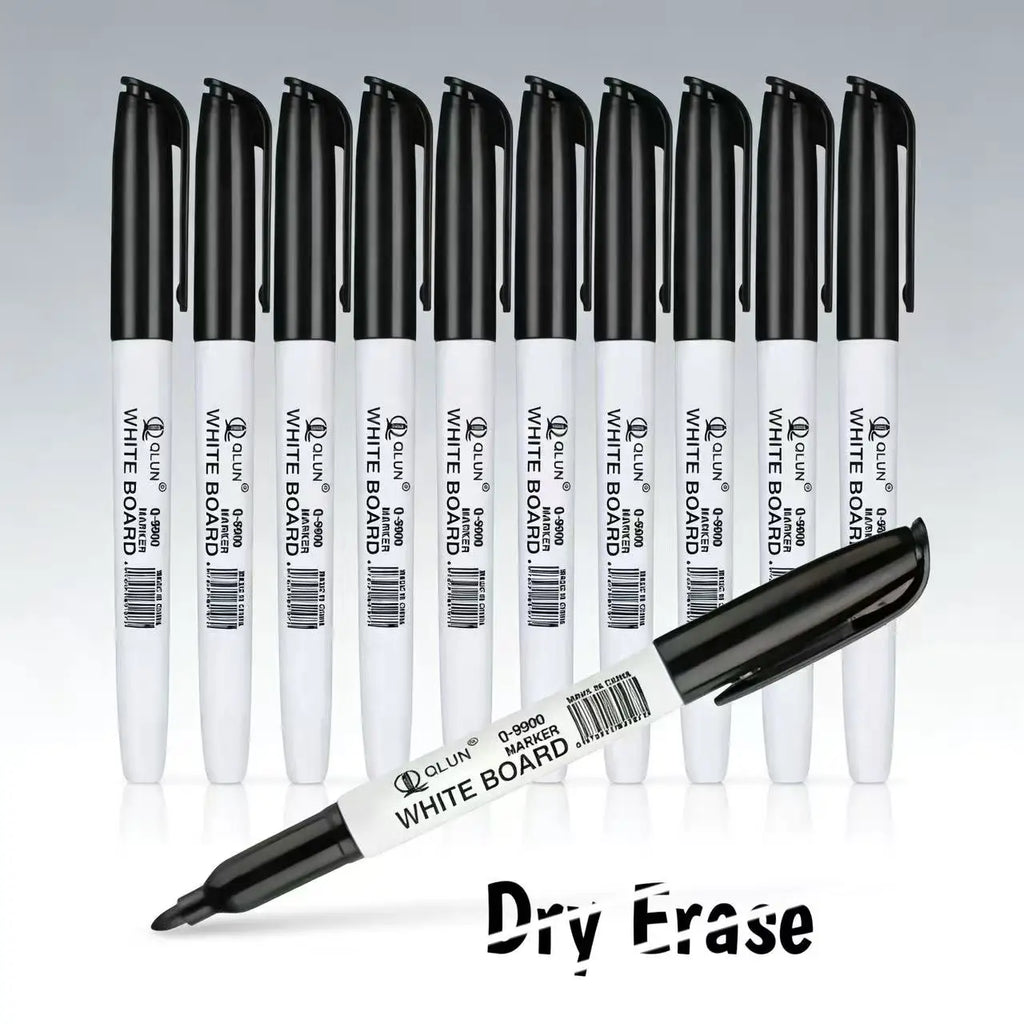 Erasable Black Whiteboard Markers 12 Pcs, Dry Erase Pens for Office School Teaching, Back to School Stationery