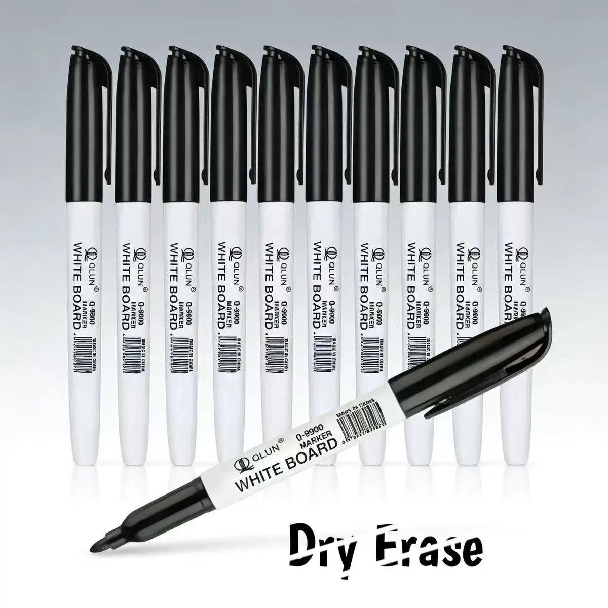 Erasable Black Whiteboard Markers 12 Pcs, Dry Erase Pens for Office School Teaching, Back to School Stationery