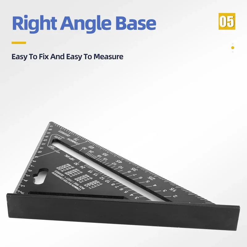 Aluminum Alloy Triangular Ruler 45 Measuring Protractor Angle Ruler Multi-Function Rectangular Ruler Woodworking Triangle Ruler