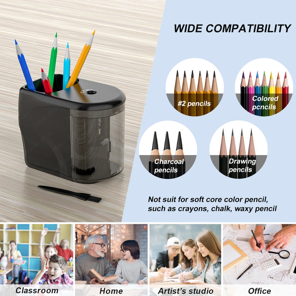 PS04 Electric Pencil Sharpener with Auto Start and Cleaning Brush Safe  Start Motor for School Classroom Office Artist Studio