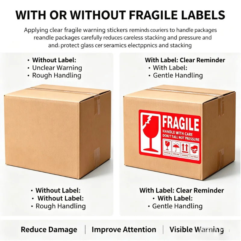 Fragile Warning Stickers Roll 50×90mm Self Adhesive Red White Shipping Labels Glass Symbol Handle With Care Sticker For Courier