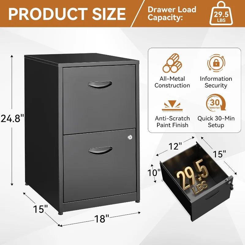 2 Drawer File Cabinet with Lock Metal Filing Cabinet for Home Office Storage Organizer