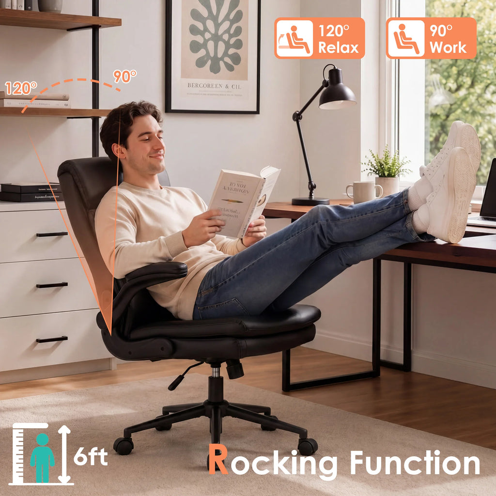 TCGBKAF Adjustable Height Ergonomic Executive Office Chair, Swivel Computer Desk Chair with Flip-up Armrests & Rolling Wheels for Home Office