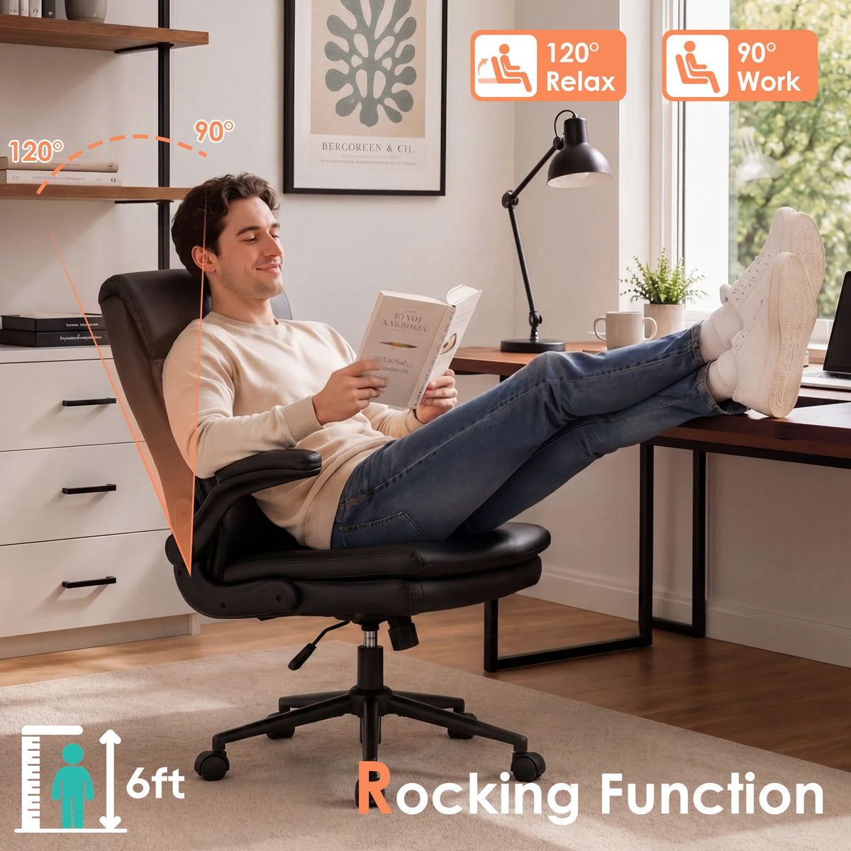 TCGBKAF Adjustable Height Ergonomic Executive Office Chair, Swivel Computer Desk Chair with Flip-up Armrests & Rolling Wheels for Home Office