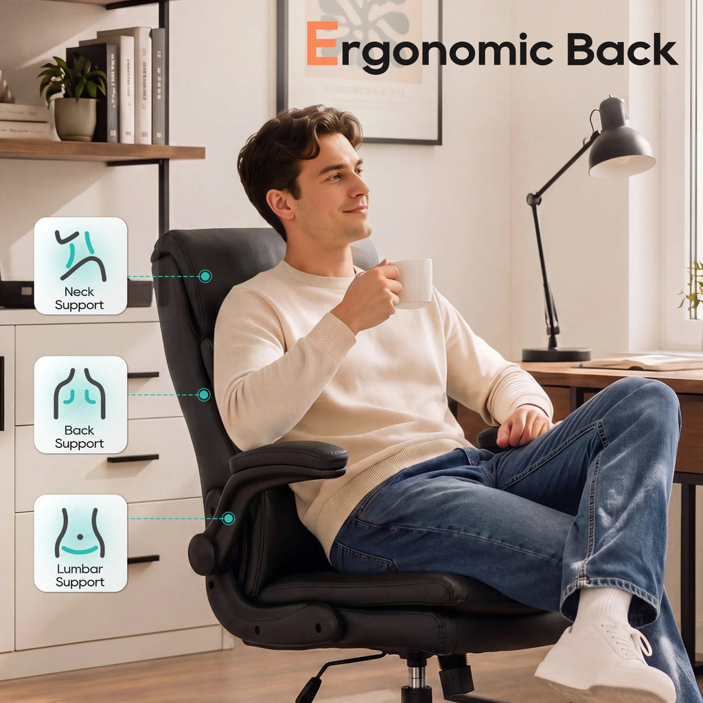TCGBKAF Adjustable Height Ergonomic Executive Office Chair, Swivel Computer Desk Chair with Flip-up Armrests & Rolling Wheels for Home Office