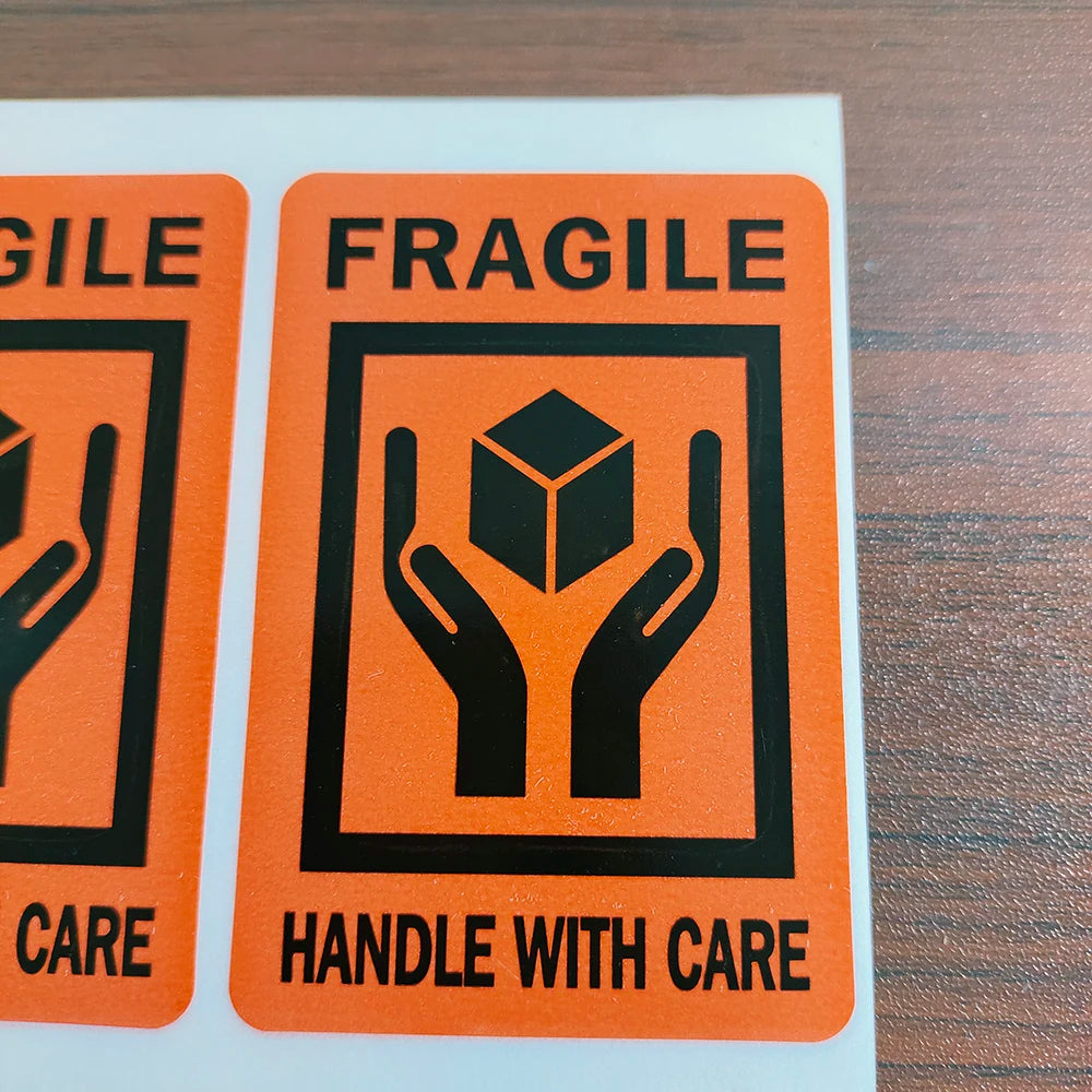 100pcs FRAGILE HANDLE WITH CARE Paper Shipping Label Sticker Package Safety Protection Reminder Delivery Transfer Damage Warning