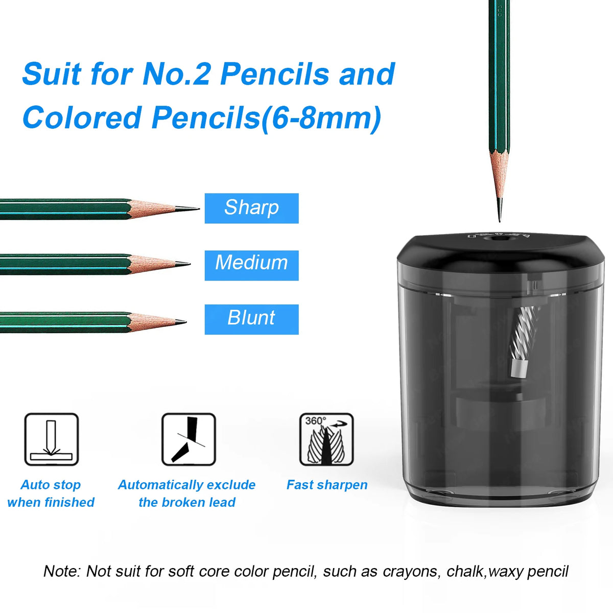PS04 Electric Pencil Sharpener with Auto Start and Cleaning Brush Safe  Start Motor for School Classroom Office Artist Studio