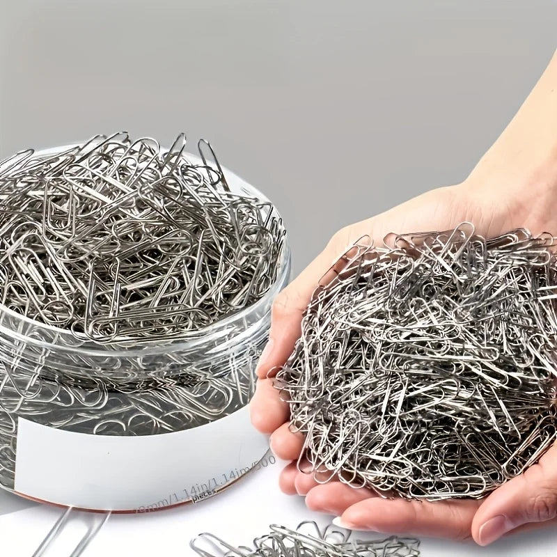 1000pcs Barrel Pack Stainless Steel Paper Clips - Heavy-Duty Thickened Anti-Rust Metal Fasteners for Office, School And Home Use
