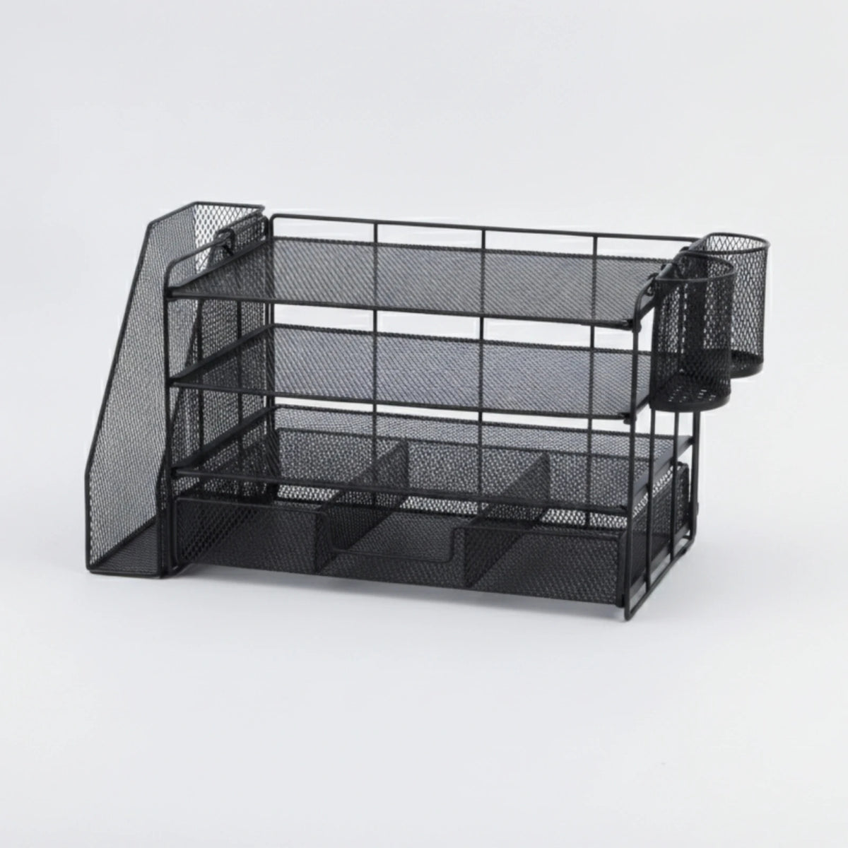 Mesh Desk Organizer with File Slot 4-Tier Desktop Organizer Rack Paper Letter Holder Open Design for Professionals, Office