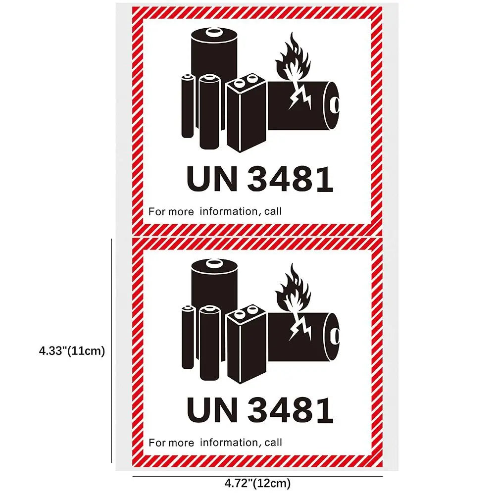100Pcs Battery Fire Labels UN3481 Transport Lithium Battery Label with Adhesive 4.7 "x 4.3" Transport Warning Label Multipurpose