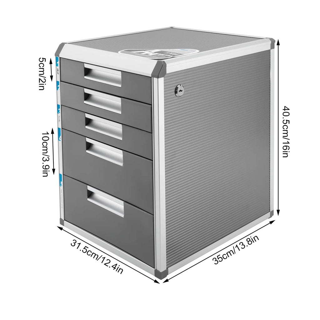 Lockable 5-Drawer File Organizer with Key A4 Document Storage Cabinet for Office Desk Secure Metal File Box for Home School