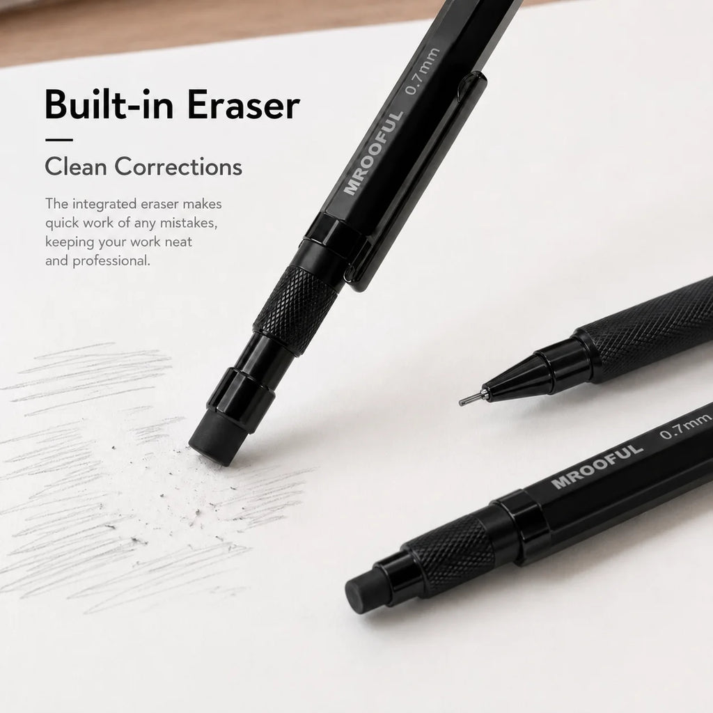 0.5/0.7/0.9/1.3mm Black Mechanical Pencil Set Full Metal Art Drawing Painting Automatic Pencil with Leads Office School Supply