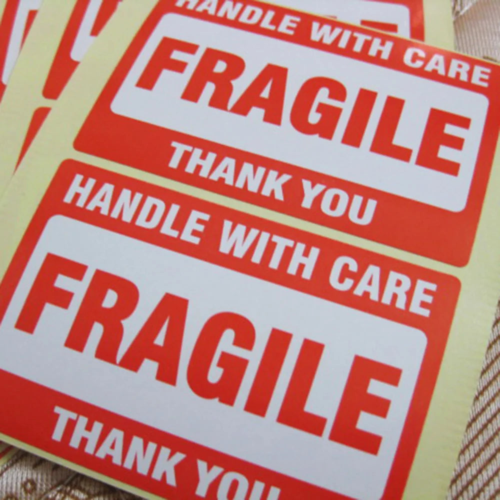 100pcs FRAGILE HANDLE WITH CARE Paper Shipping Label Sticker Package Safety Protection Reminder Delivery Transfer Damage Warning