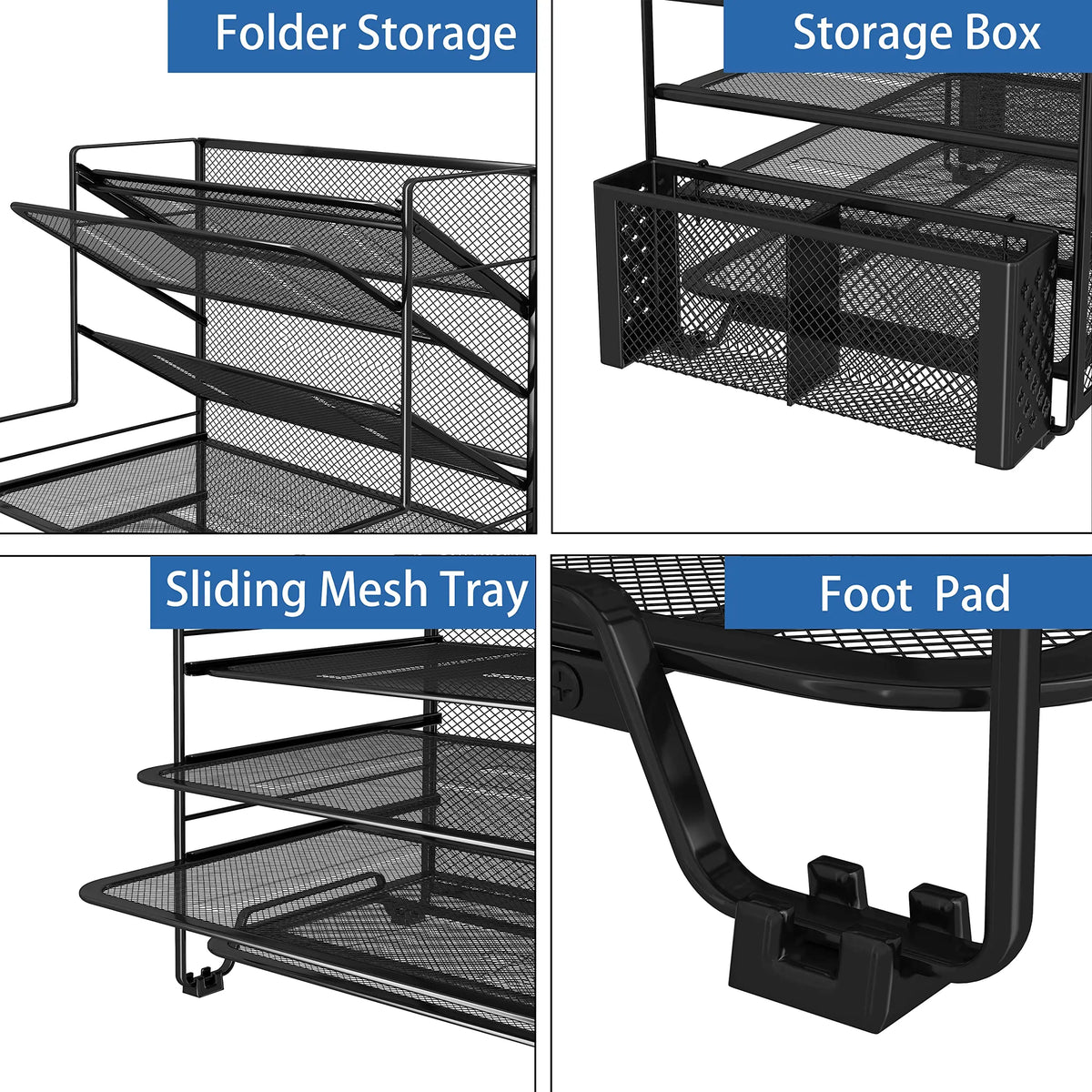 Office desk storage, table and drawer storage, 7-layer desktop filing rack, letter tray and paper organizer with pen holder and metal hanging basket, desktop filing rack, metal document rack with adjustable shelves, with draw