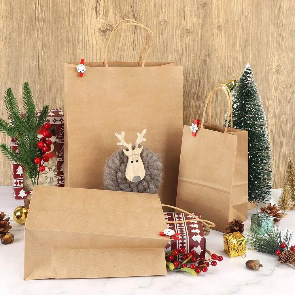 10/25/50 pcs kraft paper bags, portable gift paper bag with handles clothes food coffe Takeout packaging bag customized logo