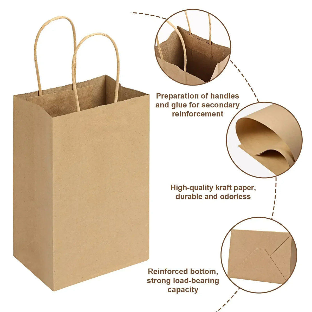 10/25/50 pcs kraft paper bags, portable gift paper bag with handles clothes food coffe Takeout packaging bag customized logo