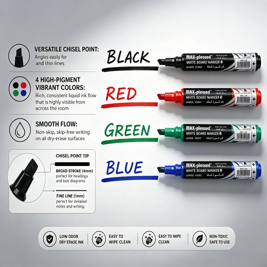 16/4pcs Push-Button Whiteboard Markers - Vibrant Quick-Dry Low-Odor Chisel Tip Pens for Office
