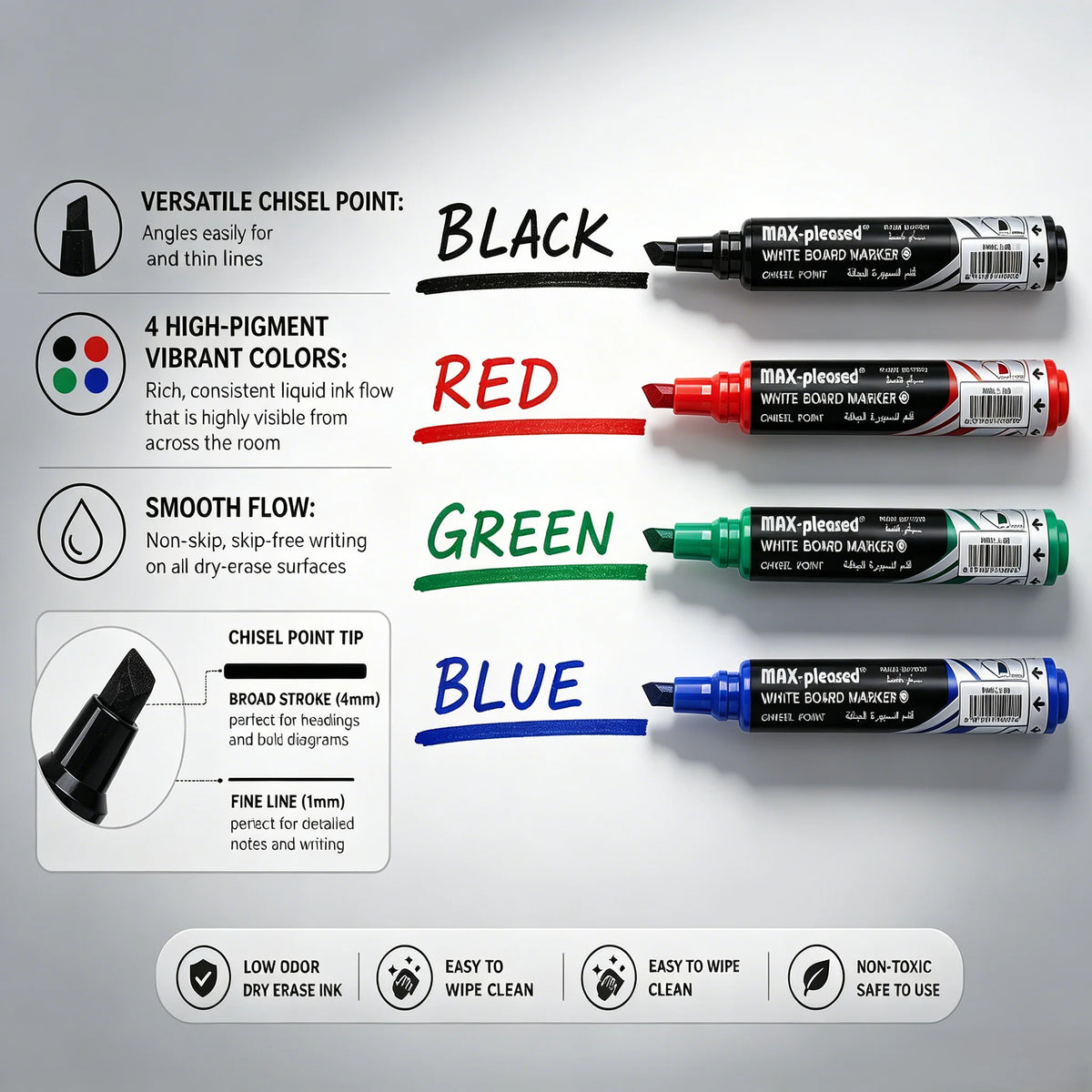 16/4pcs Push-Button Whiteboard Markers - Vibrant Quick-Dry Low-Odor Chisel Tip Pens for Office