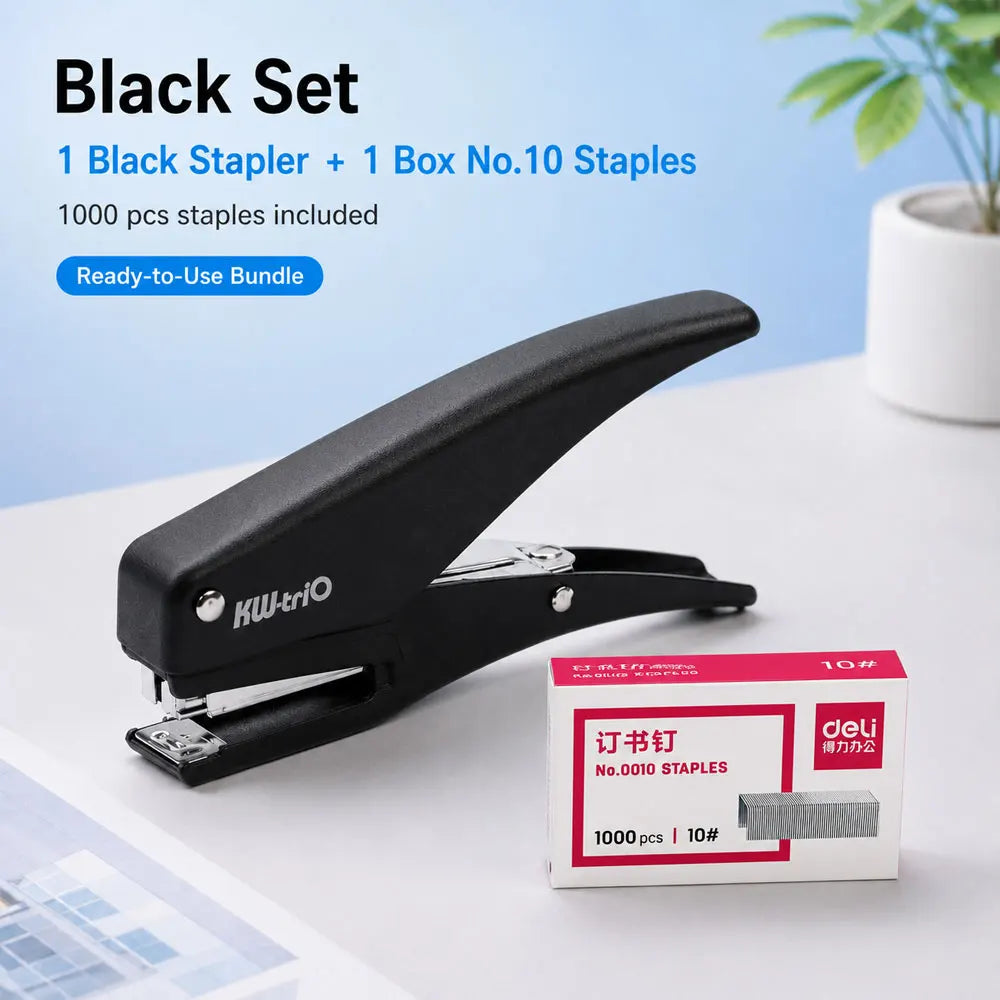 1-Pc Handheld No.10 Stapler Set with 1000 Staples, Durable Plastic Lever Design, 12-Sheet Capacity for Office, School & Home Use