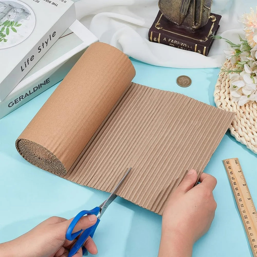 78.7 x 8.7 Inch Brown Single Face Corrugated Cardboard Roll Corrugated Wrap Paper for Gift Packing Storage DIY Crafts