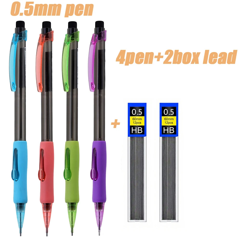 New 0.5 0.7 0.9mm Side Press Mechanical Pencils Set with 2box Lead,  Automatic Pencil Built-in Erase For Office Supplies