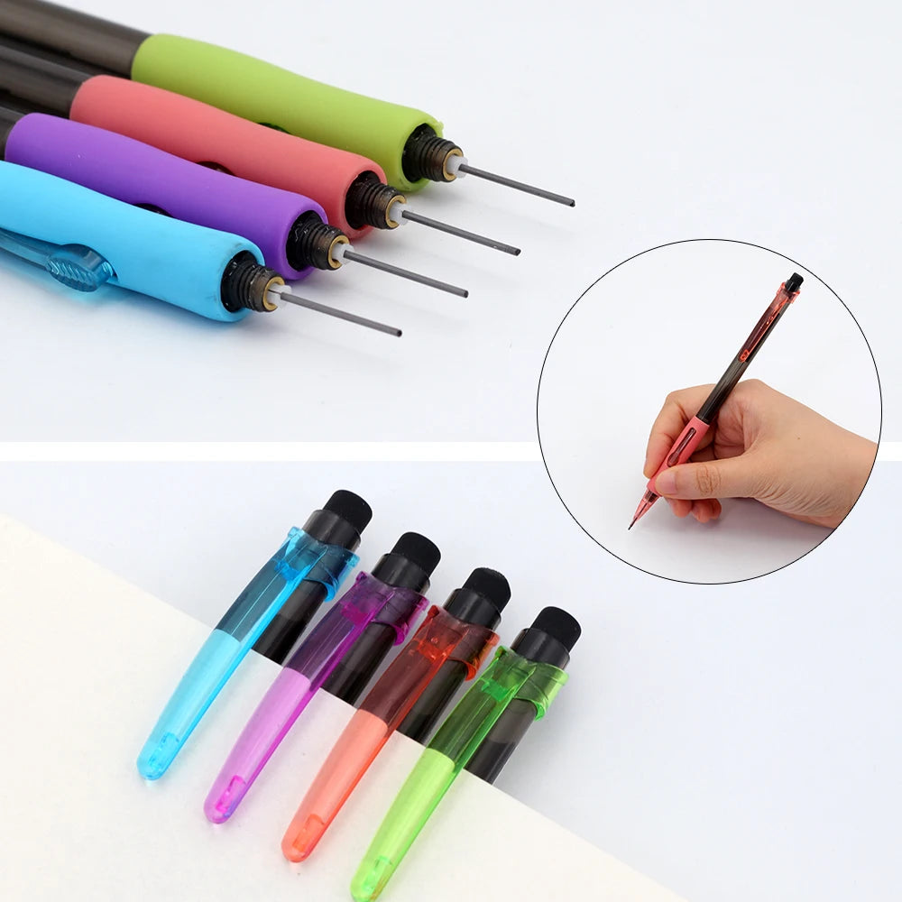 New 0.5 0.7 0.9mm Side Press Mechanical Pencils Set with 2box Lead,  Automatic Pencil Built-in Erase For Office Supplies