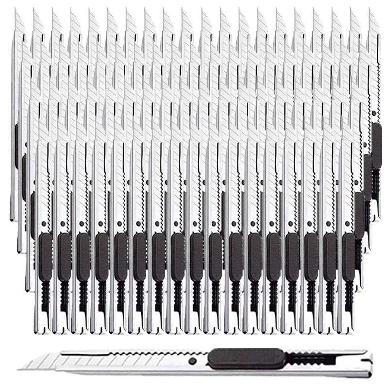 10/100Pcs Stainless Steel Utility Knife Set, Non‑Slip Box Cutter with Sharp Blades for Paper Cutting, Unboxing & Carving