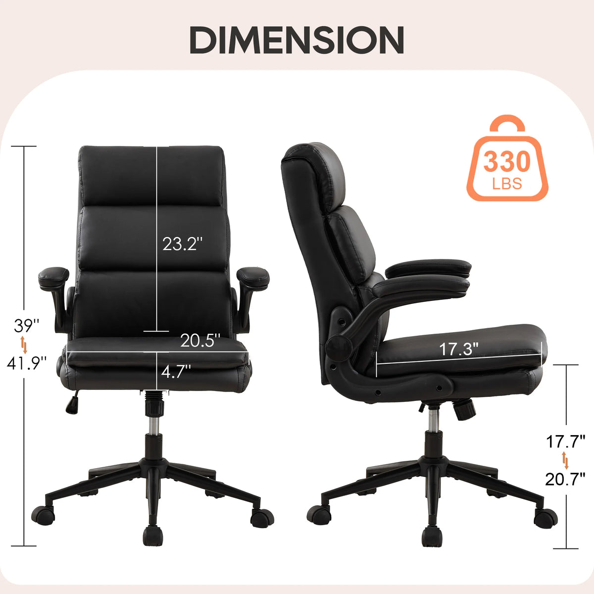 TCGBKAF Adjustable Height Ergonomic Executive Office Chair, Swivel Computer Desk Chair with Flip-up Armrests & Rolling Wheels for Home Office