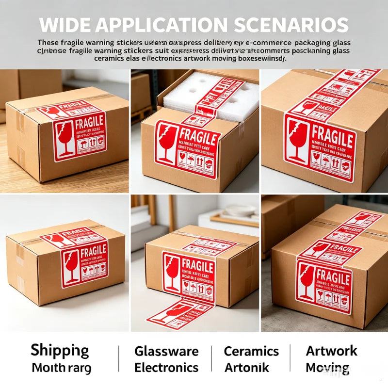 Fragile Warning Stickers Roll 50×90mm Self Adhesive Red White Shipping Labels Glass Symbol Handle With Care Sticker For Courier