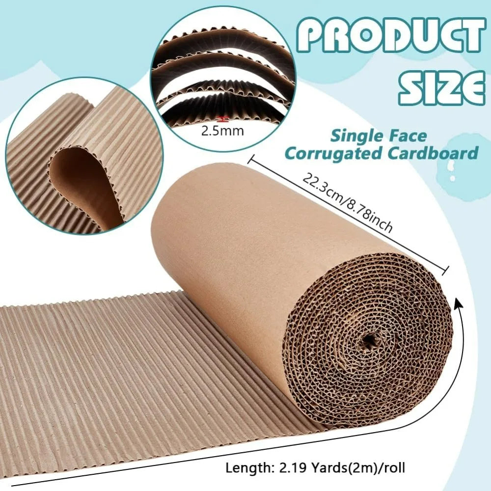 78.7 x 8.7 Inch Brown Single Face Corrugated Cardboard Roll Corrugated Wrap Paper for Gift Packing Storage DIY Crafts
