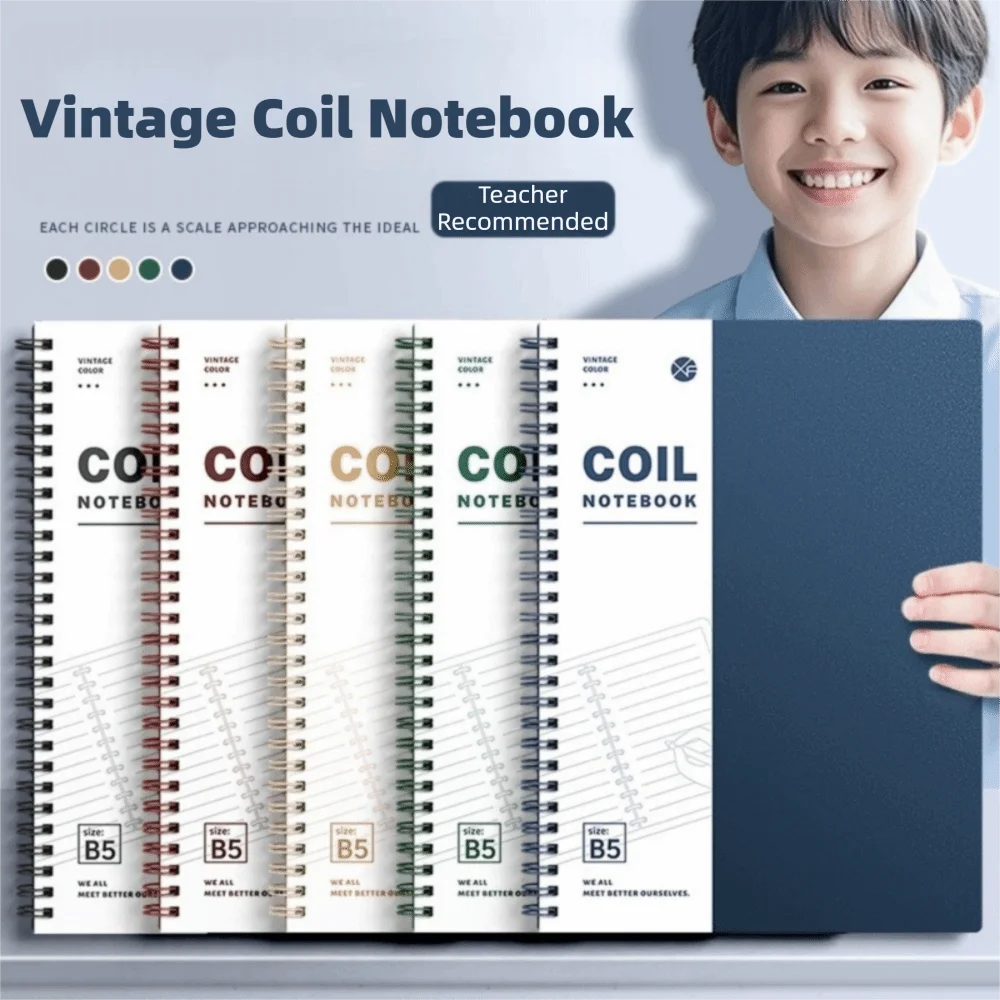 High Quality A5/B5 Spiral Notebook Thicken 120 Cream Pages Pocket Notebooks Lay-Flat Binding with Ring Binders Coil Notebook