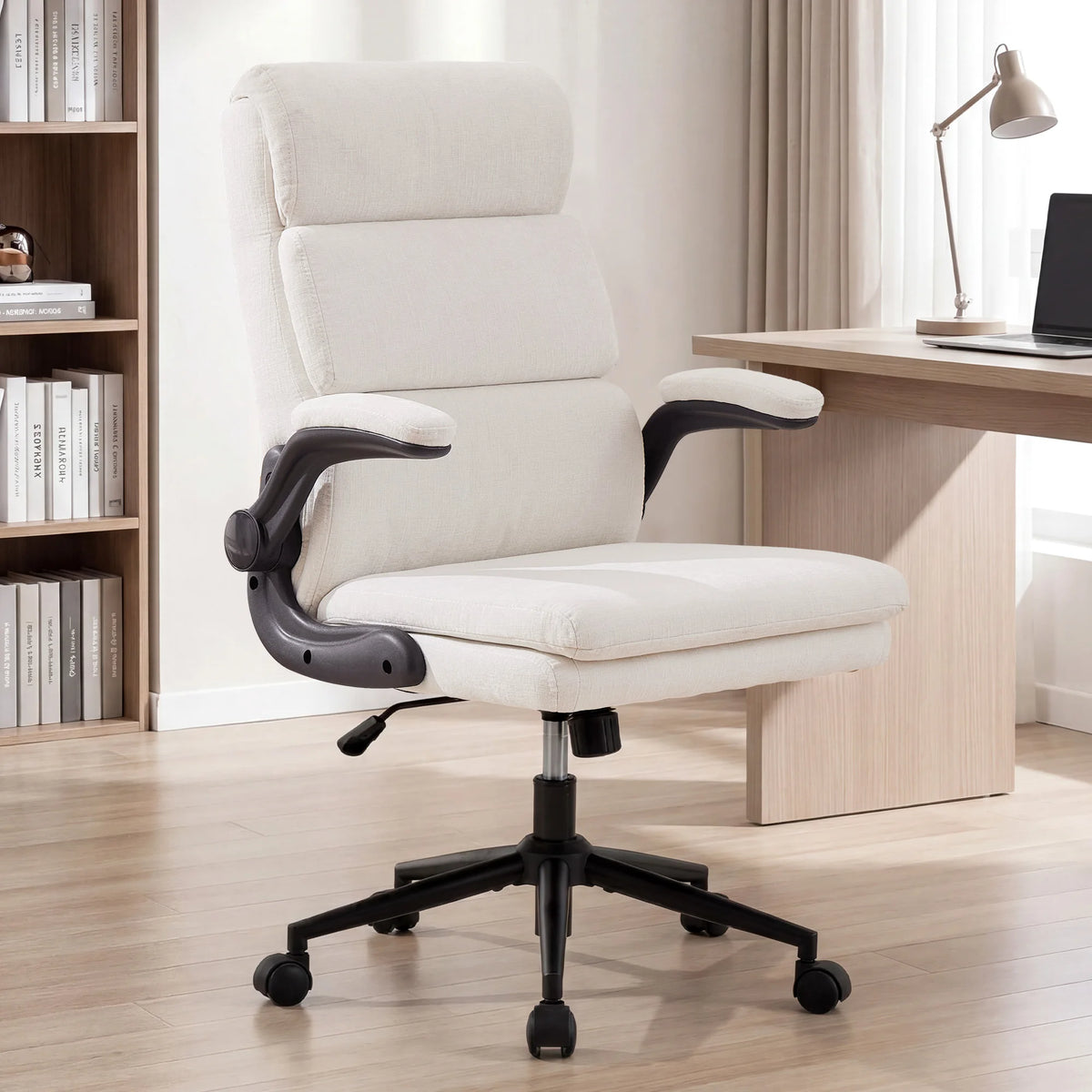 TCGBKAF Adjustable Height Ergonomic Executive Office Chair, Swivel Computer Desk Chair with Flip-up Armrests & Rolling Wheels for Home Office