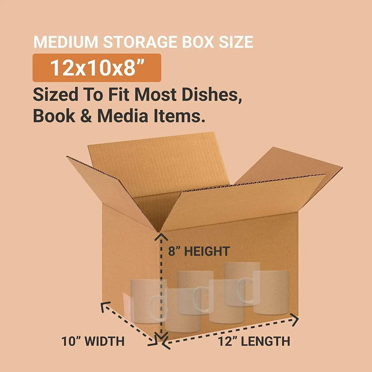 Moving Boxes Medium 12'L X 10'W X 8'H, 50-Pack | Corrugated Cardboard Box for Packing, Shipping and Storage 3mm Thick