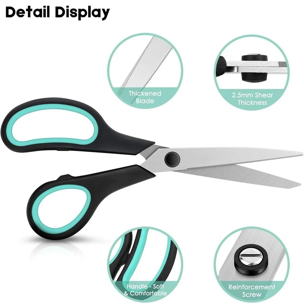 8-Inch Multi-Purpose Heavy Duty Scissors. Comfortable Grip Craft Scissors For Office Home Sewing Fabric Art Craft DIY Kitchen To