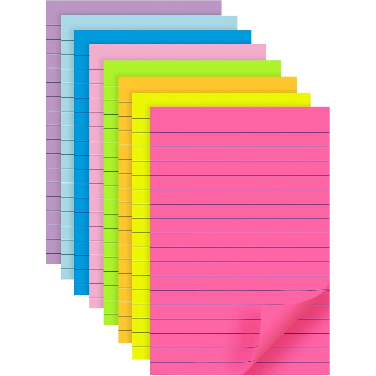 Large Lined Fluorescent Sticky Notes, Self-Adhesive Memo Pads, Essential for Office, School, Study & Home Organization