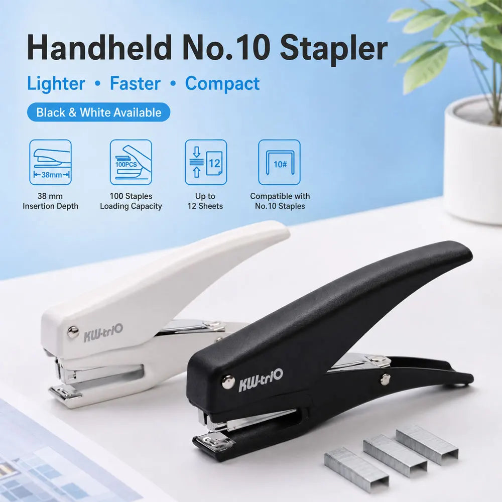 1-Pc Handheld No.10 Stapler Set with 1000 Staples, Durable Plastic Lever Design, 12-Sheet Capacity for Office, School & Home Use