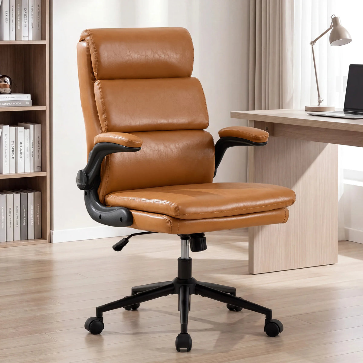 TCGBKAF Adjustable Height Ergonomic Executive Office Chair, Swivel Computer Desk Chair with Flip-up Armrests & Rolling Wheels for Home Office