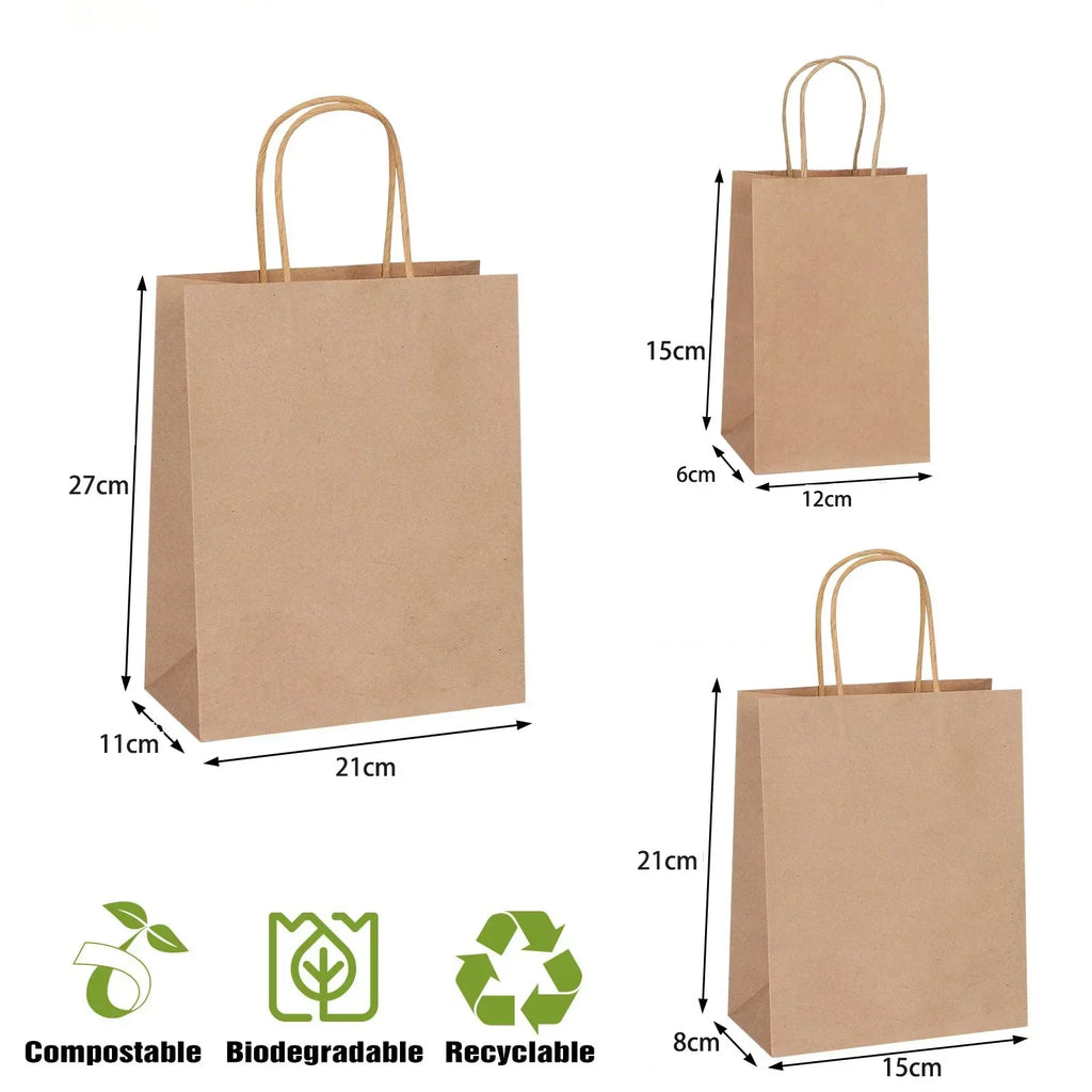 10/25/50 pcs kraft paper bags, portable gift paper bag with handles clothes food coffe Takeout packaging bag customized logo