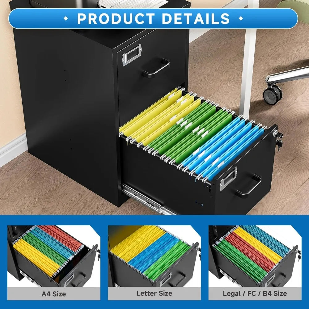 Vertical File Cabinet 2 Drawer Locking Storage for Letter Size Files Office Home Steel