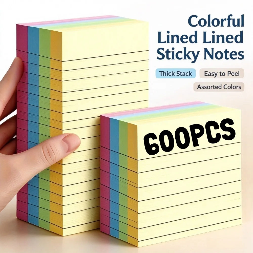 100/600 Pages Line Sticky Notes Multicolor Memo Pad Self-Adhesive Notepads for Students Office Home School Stationery Supplies