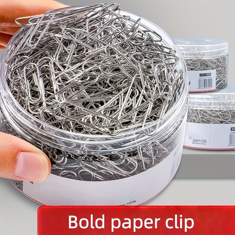 1000pcs Barrel Pack Stainless Steel Paper Clips - Heavy-Duty Thickened Anti-Rust Metal Fasteners for Office, School And Home Use
